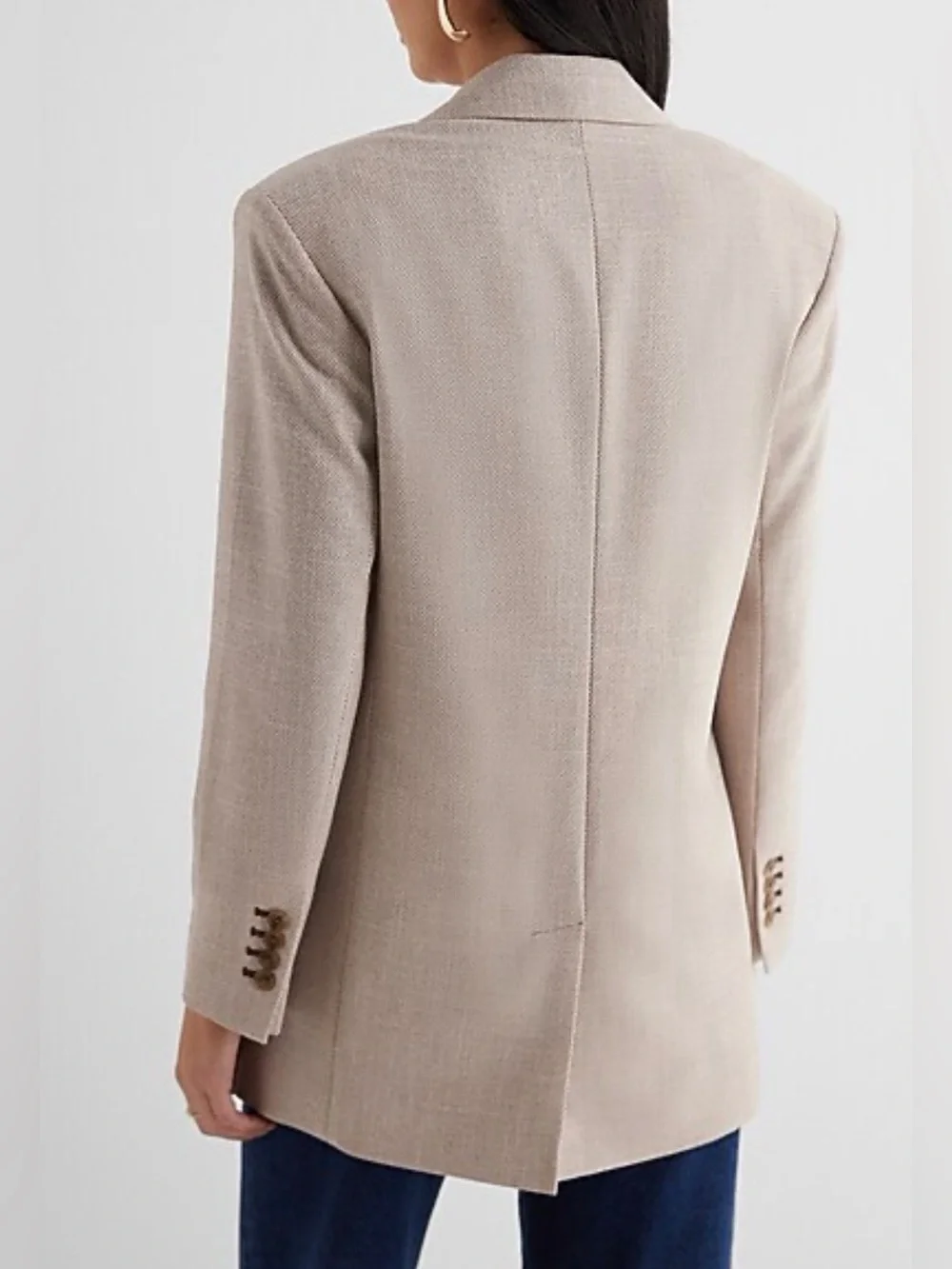 Express Textured Oversized Blazer Boyfriend Fit Beige Neutral Two Button Lined S - Picture 4 of 12